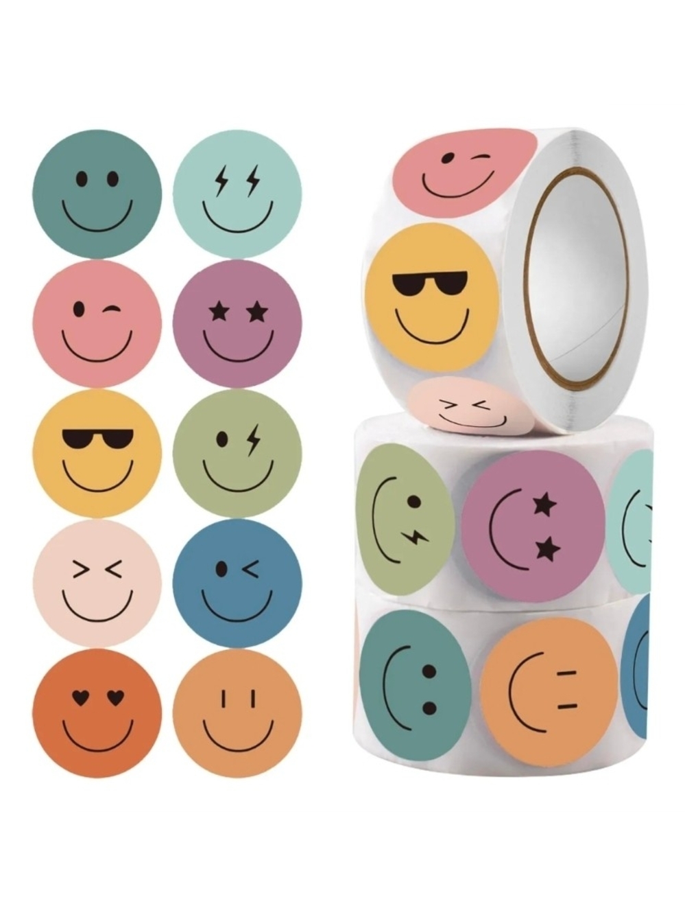 1 Smiley Face Pastel Sticker Roll - Assorted Colors And Expressions